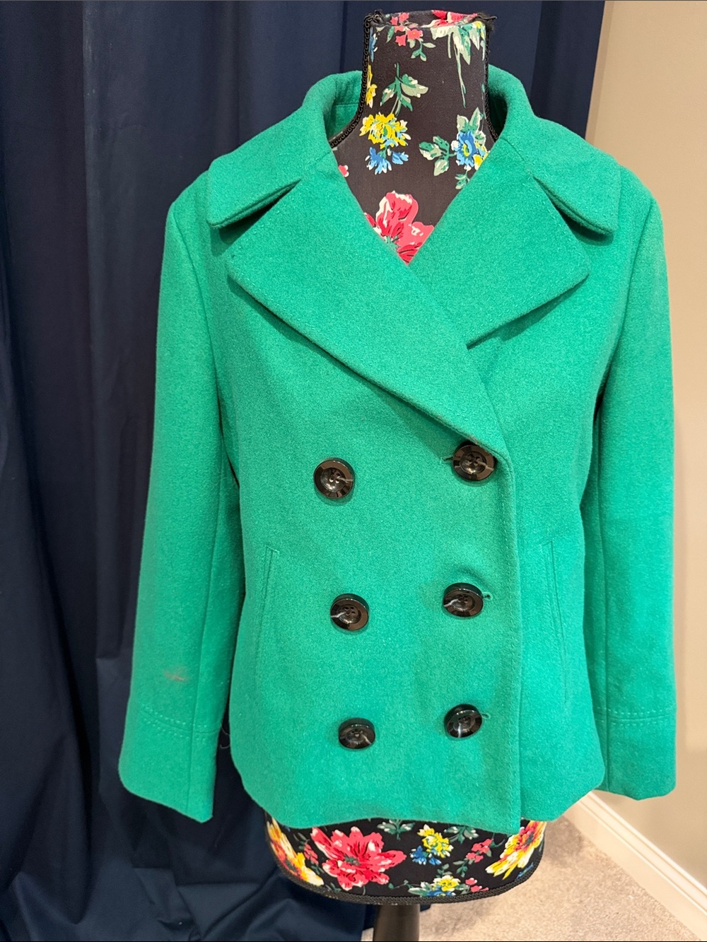 Merona Bright Green Double-Breasted Peacoat